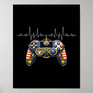 Affiche Gamer Heartbeat Design - Contrôleur de jeu Ecg Lin
