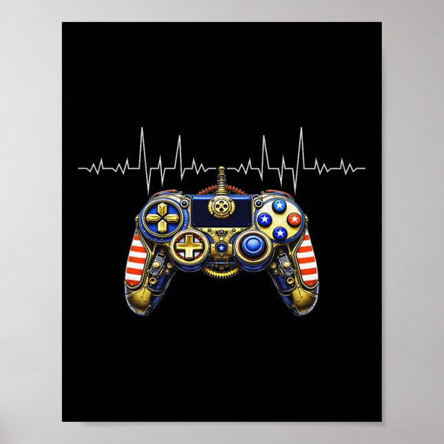 Affiche Gamer Heartbeat Design - Contrôleur de jeu Ecg Lin (Devant)