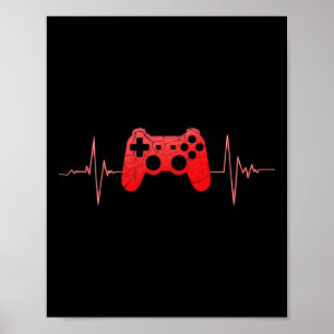 Affiche Gamer Heartbeat Pulse Video Game Controller Jeu