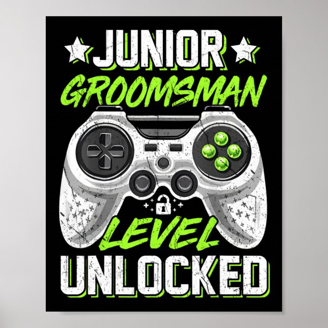 Affiche Gamer Junior Garçon d'Honneur Niveau Débloqué Jeu  (Devant)