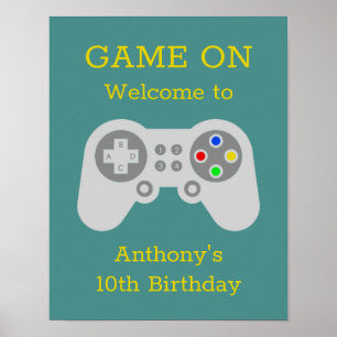 Affiche Gamer moderne N'importe quel âge fête d'anniversai