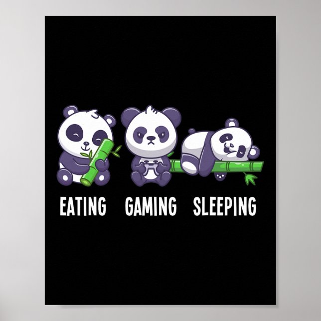 Affiche Gamer Panda Manger Jeu Dormir Pour Multijoueur (Devant)