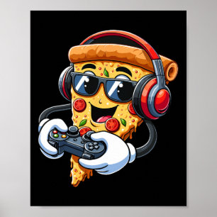 Affiche Gamer Pizza Jeux Vidéo Garçon Enthousiaste Gamer A