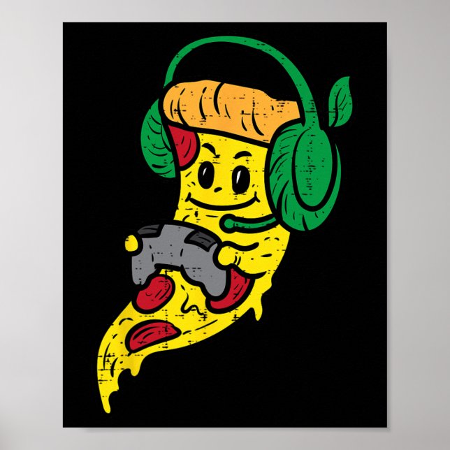 Affiche Gamer Pizza Video Gaming Funny Food Men Boys Kids  (Devant)