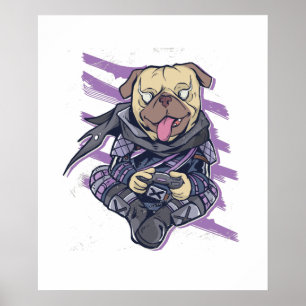 Affiche Gamer Pug Ninja Neon Look Teens Graphic