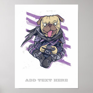 Affiche Gamer Pug Ninja Neon Look Teens Graphic