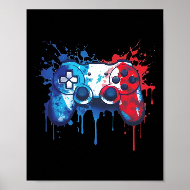 Affiche Gamer - Rouge Blanc Bleu 4 juillet Vidéo Jeu 2 (Devant)