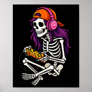 Affiche Gamer Skeleton Halloween Filles Ados Vidéo G