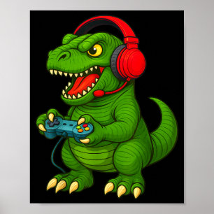 Affiche Gamer T Rex Dinosaure Jeux Vidéo Garçons Adolescen