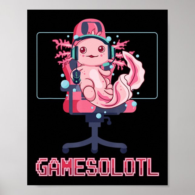 Affiche Gamesolotl Axolotl Video Gamer Kawaii Anime Gaming (Devant)