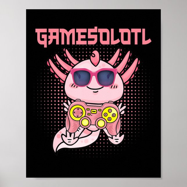 Affiche Gamesolotl Axolotl Video Gamer Kawaii Anime Kids B (Devant)
