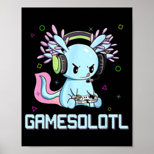 Affiche Gamesolotl Cute Axolotl Vidéo Gamer Kawaii Anime B