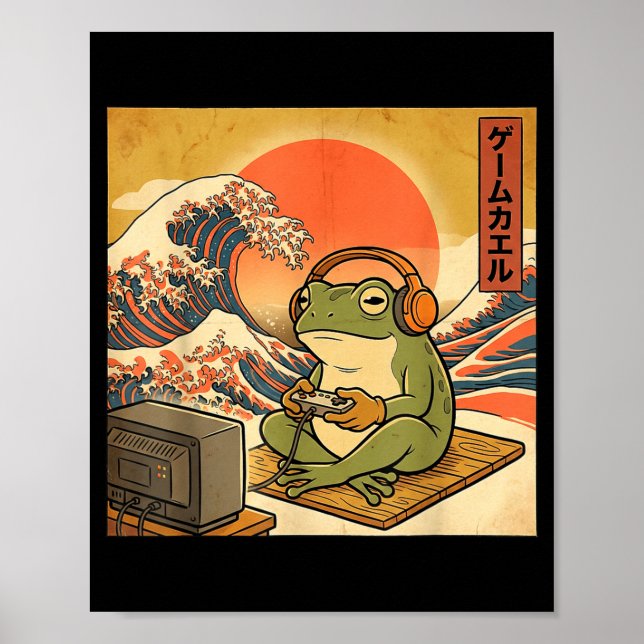 Affiche Gaming Frog Art Ukiyo-e Japanese Gamer Anime Men W (Devant)