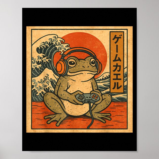 Affiche Gaming Frog Art Ukiyo-e Japanese Gamer Anime Men W (Devant)