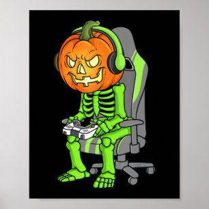 Affiche Gaming Halloween Skeleton Jack O Lantern Gamer Boy