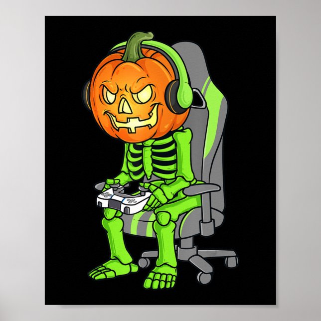 Affiche Gaming Halloween Skeleton Jack O Lantern Gamer Boy (Devant)
