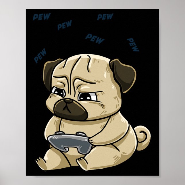 Affiche Gaming Pug Pew Gamepad Cute Hob  (Devant)