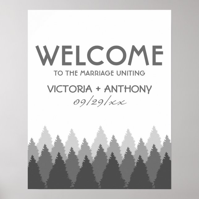 Affiche Gamme de forêts grises Mariage de bois Bienvenue (Devant)
