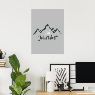 Affiche Gamme de montagnes dessinée à la ligne monogramme