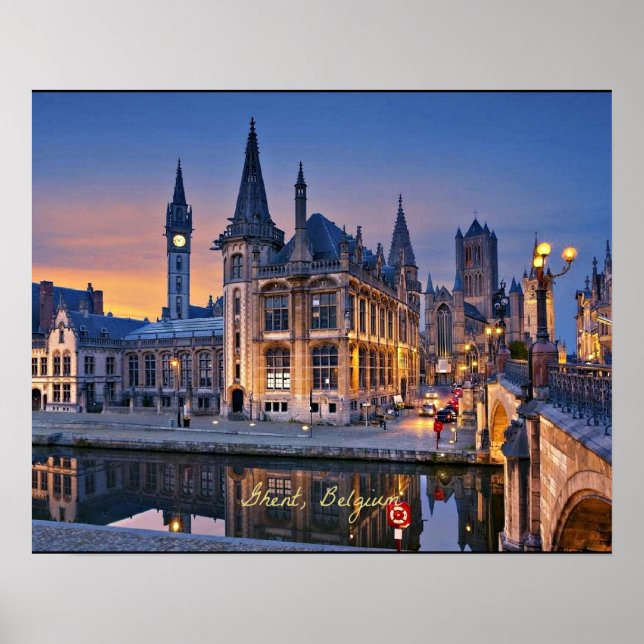Affiche Gand, Belgique soleil couchant (Devant)