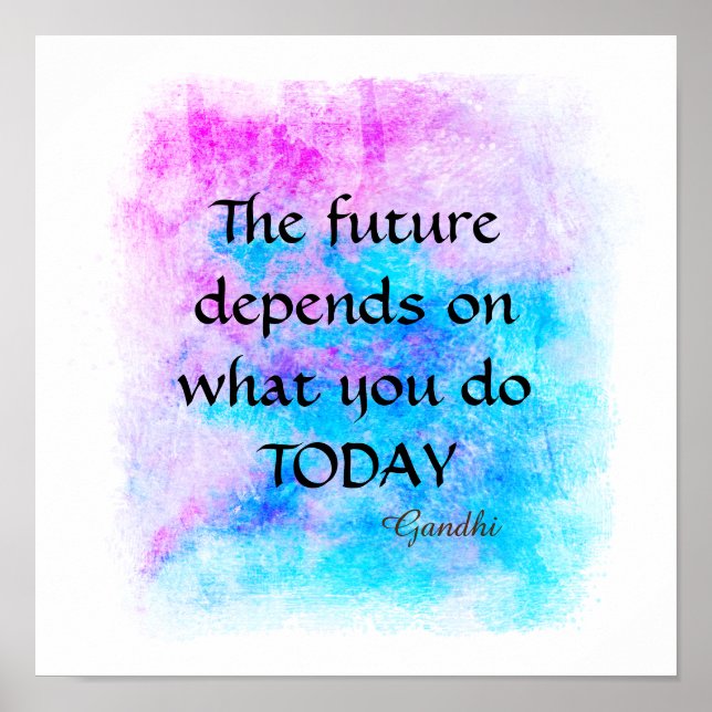 Affiche Gandhi citation aquarelle turquoise et violet (Devant)