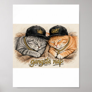 Affiche Gangsta Nap — Chats rappeurs endormis, Chaînes en