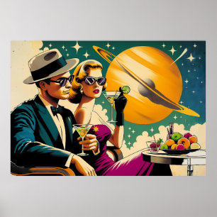 Affiche Gangster Party Martini Las Vegas d'ère spatiale