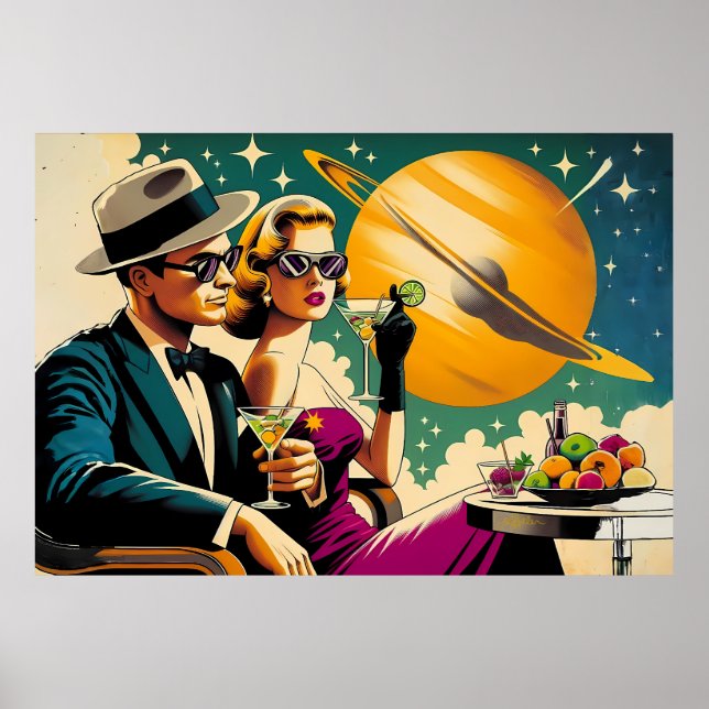 Affiche Gangster Party Martini Las Vegas d'ère spatiale (Devant)