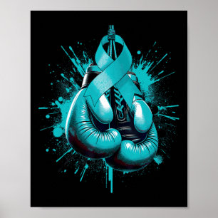Affiche Gant de boxe Turquoise ruban lutte contre le cance