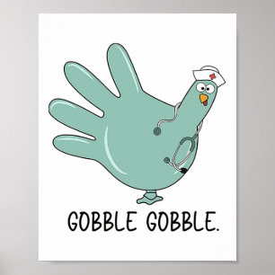 Affiche Gant de dinde de Thanksgiving glousser infirmière 