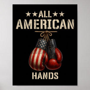 Affiche Gant Drapeau Américain De Boxe De Mains Patriotiqu