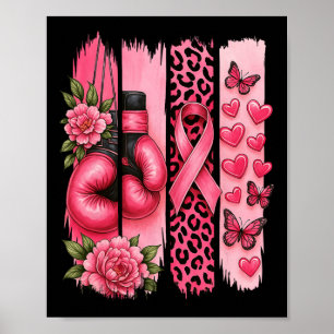 Affiche Gants de boîte en ruban rose Léopard Cancer du sei