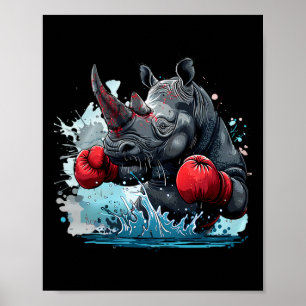 Affiche Gants de boxe Boxing Rhino Kickboxing Drôle Boxeur