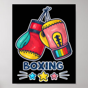 Affiche Gants de boxe colorés Art et étoiles