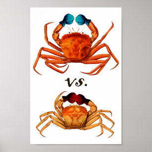 Affiche Gants de boxe de crabe Sport Vintage Humour Surréa