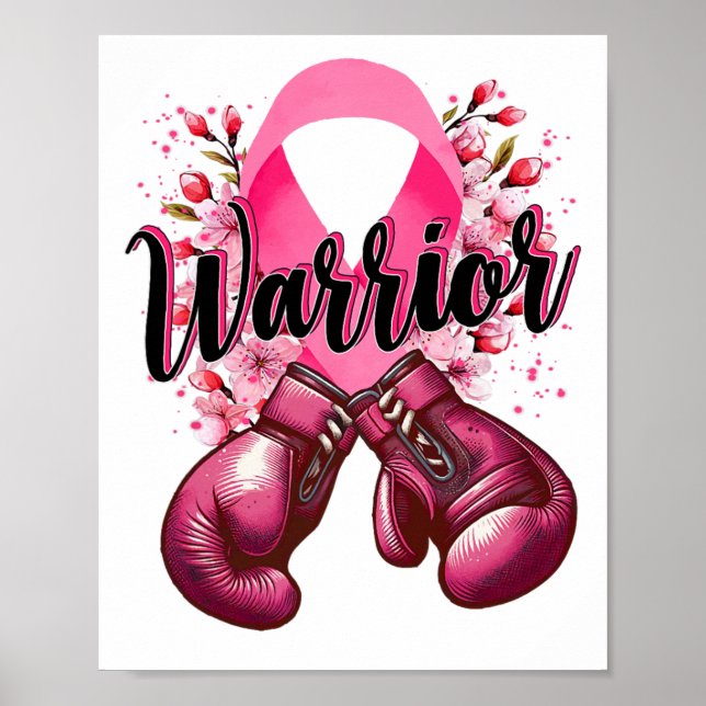 Affiche Gants de boxe de guerrier Pink Ribbon Cancer du se (Devant)