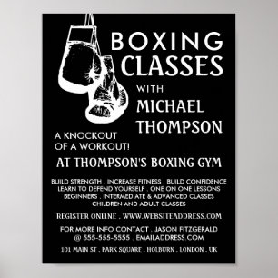 Affiche Gants de boxe noir et blanc, Classe de boxe Advert