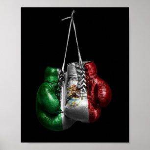 Affiche Gants De Boxe Tee - Mexique Drapeau Vintage Pour L