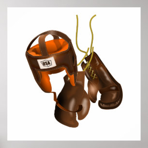 Affiche Gants et casque de boxe vintages