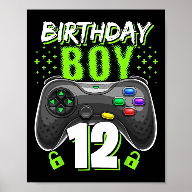 Affiche Garçon 12 Manette de jeu vidéo Joueur 12e Annivers (Devant)