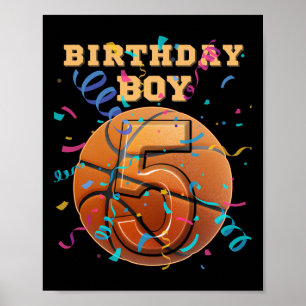 Affiche Garçon 5 ans Fête Cinquième Anniversaire Sketll Jo