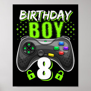Affiche Garçon 8 Manette de jeu vidéo Joueur 8e anniversai
