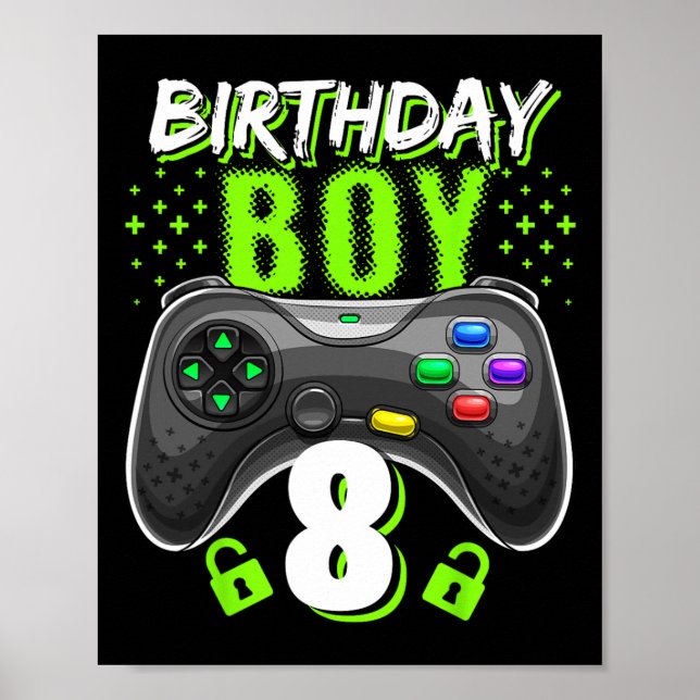 Affiche Garçon 8 Manette de jeu vidéo Joueur 8e anniversai (Devant)