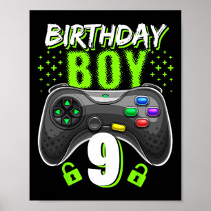 Affiche Garçon 9 Manette de jeu vidéo Joueur 9e anniversai