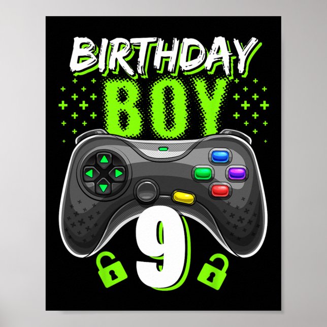 Affiche Garçon 9 Manette de jeu vidéo Joueur 9e anniversai (Devant)