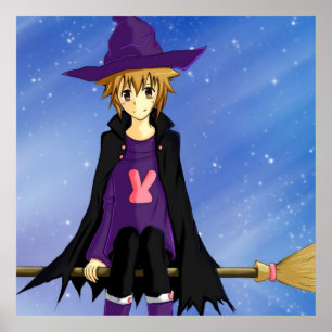 Affiche Garçon anime manga avec chapeau violet et cape