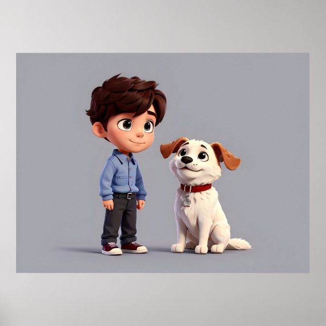 Affiche Garçon avec art chien (Devant)