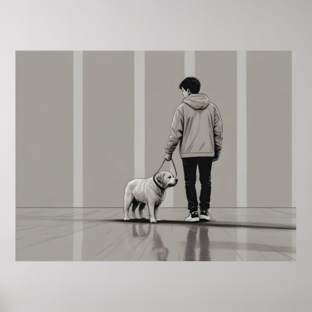 Affiche Garçon avec art chien (Devant)