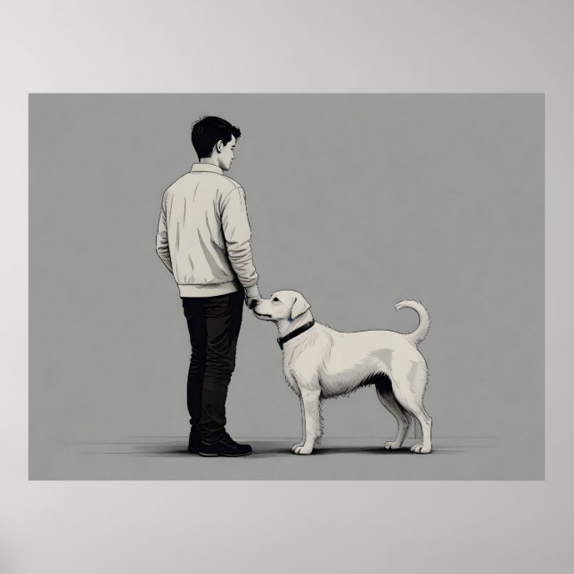 Affiche Garçon avec art chien (Devant)
