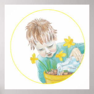Affiche Garçon Avec Daffodiles
